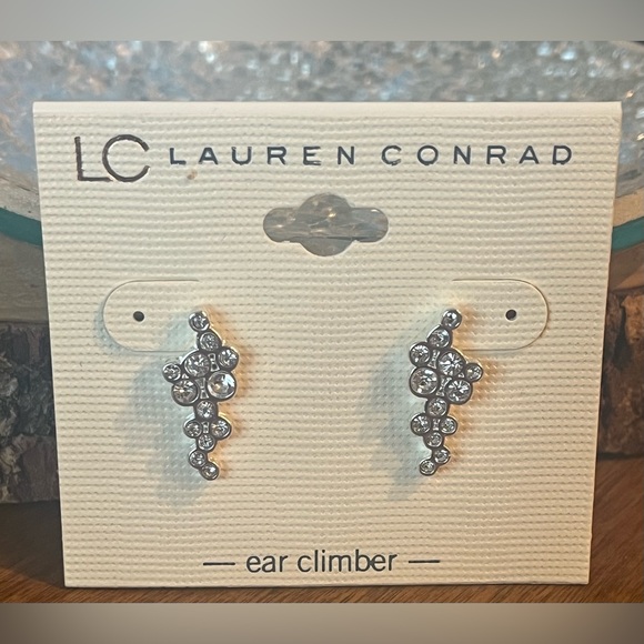 LC Lauren Conrad Ear Climber Earrings Silver-tone & Rhinestones New with Tags - Picture 3 of 3